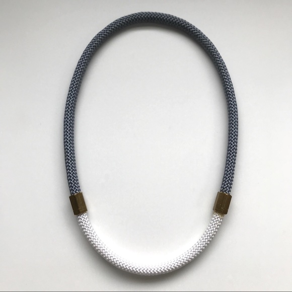 Grey + white statement necklace with brass pieces - Picture 1 of 4